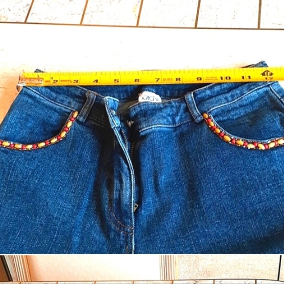 VINTAGE women's Jeans, New pair from Cache, sz 0..floral ,beading design - Picture 5 of 14